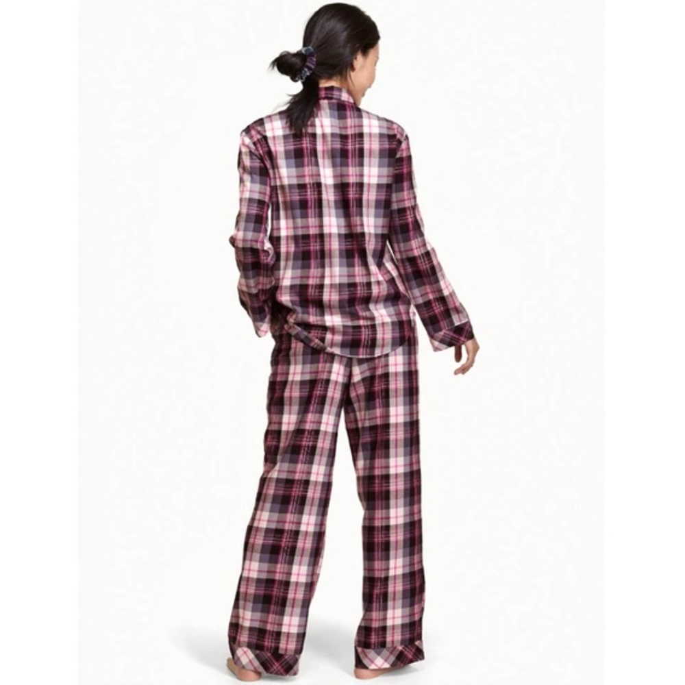 NWT Victoria Secret Flannel Pajama Set XXL 3pc Lounge Black Gray Hot Pink Plaid - Picture 10 of 15